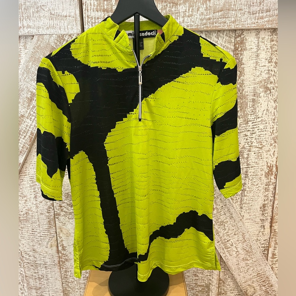Jamie Sadock Women’s Lime Green and Black Golf Shirt Zip Neck Medium